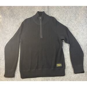 Polo Jeans Company Ralph Lauren Sweater Mens Large Black Ribbed 1/4 Zipper VTG